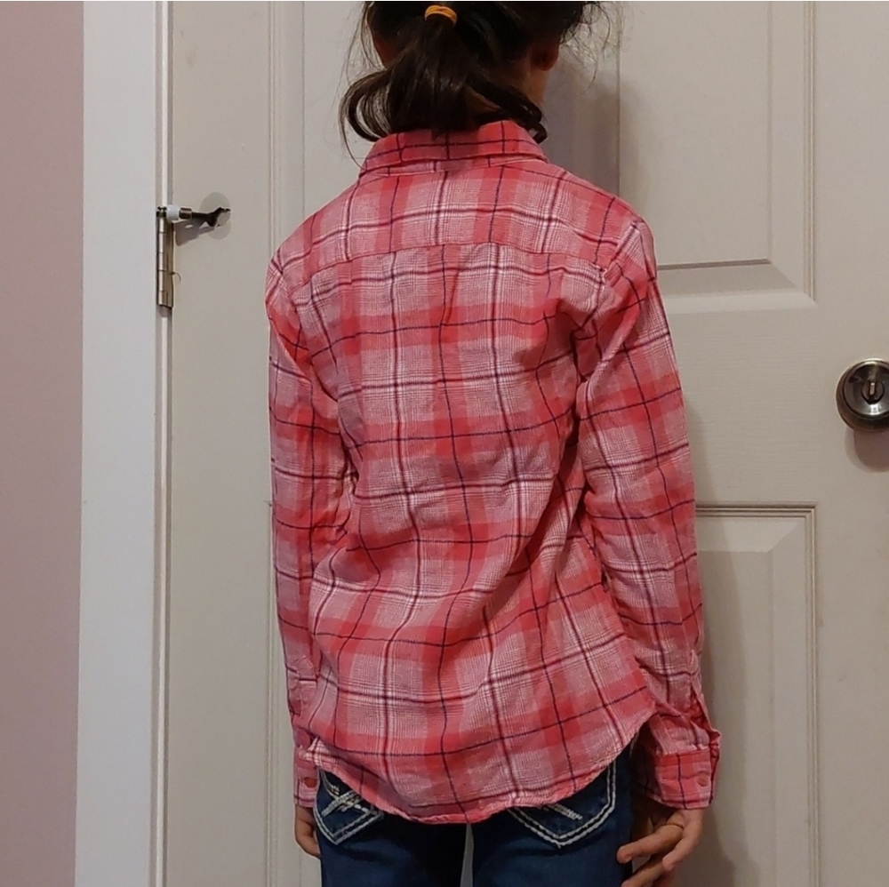 Faded Glory Girls Pink Plaid Long Sleeve Button Down Shirt Size M 7 8 - Picture 3 of 5